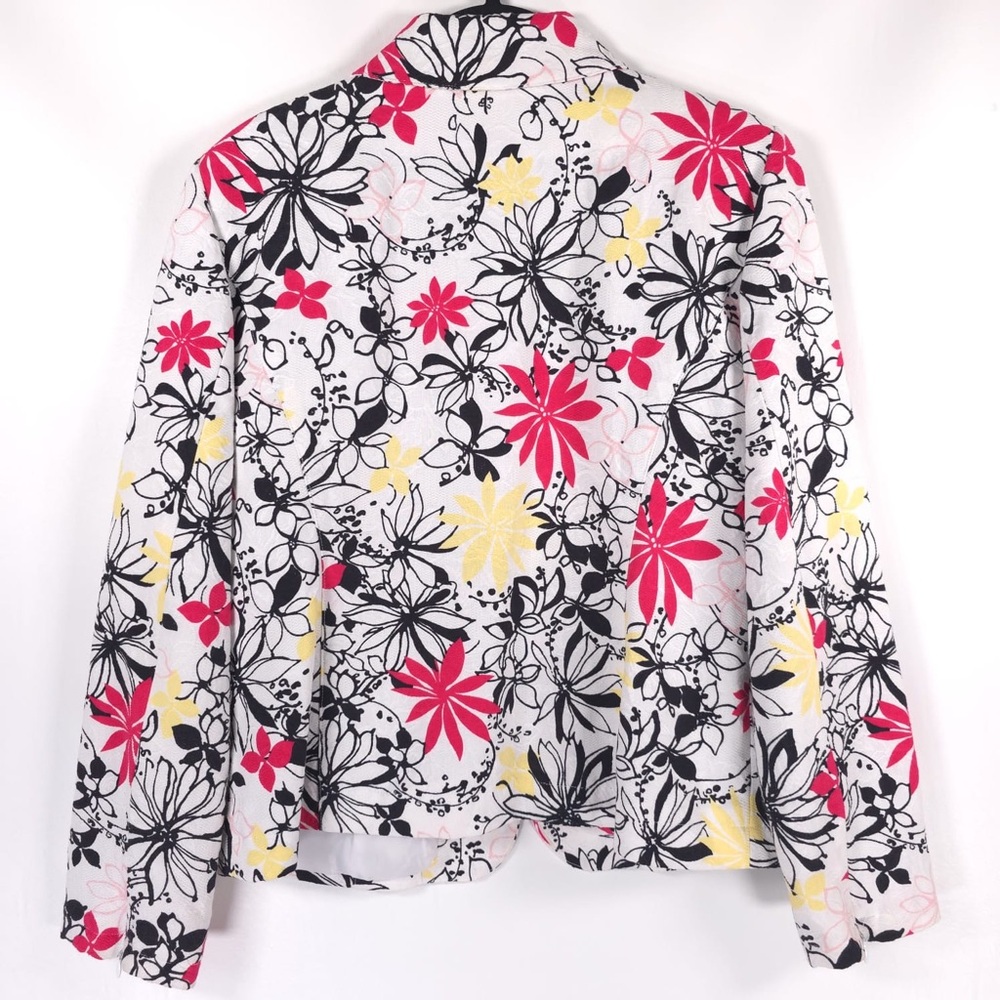 OSCAR DE LA RENTA Full Zip Floral Blazer Jacket Cotton Size 12 White Multicolor - Picture 8 of 13